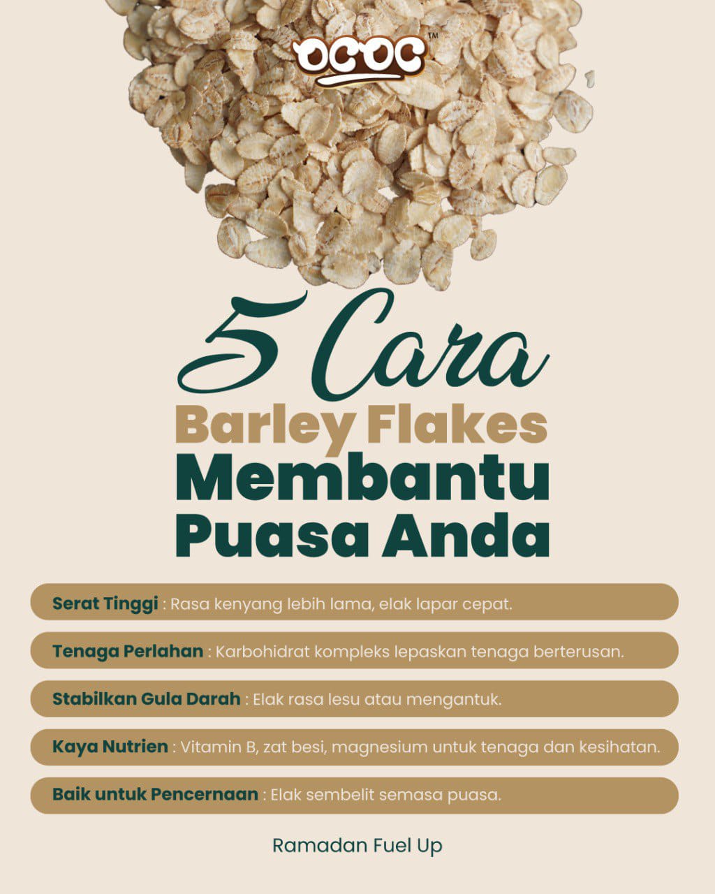 Cocodrinks.my - OCOC Barley Flakes Sarapan Rendah GI, Kenyang dengan 5 cara