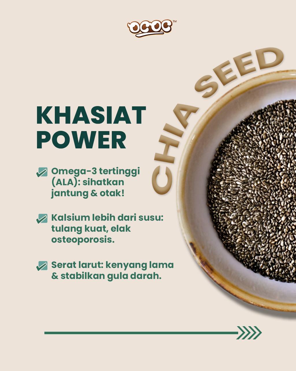 Cocodrinks.my - OCOC Barley Flakes Sarapan Rendah GI, Kenyang dengan Khasiat Power Chia Seed