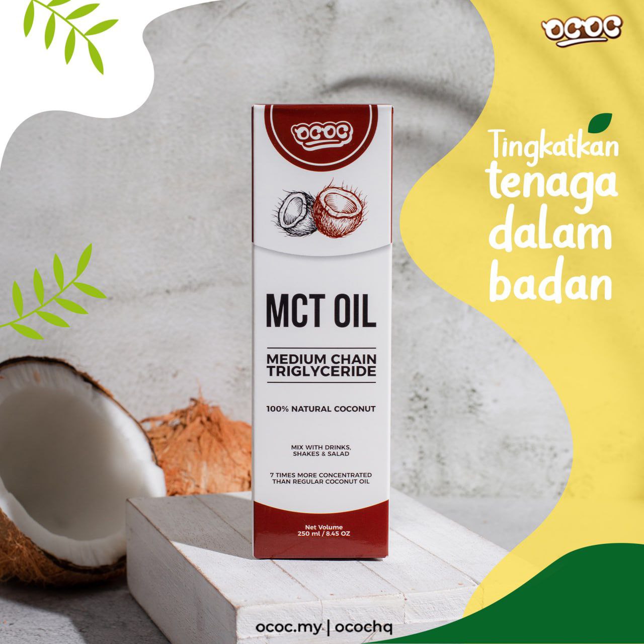 Cocodrinks.my - OCOC MCT Oil Dr. Rizal, kotak hadapan 250ml tenaga dalam badan
